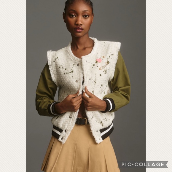 Anthropologie Jackets & Blazers - Anthropologie Paint Splatter Tweed Bomber Jacket in Ivory Coast (Price Firm)